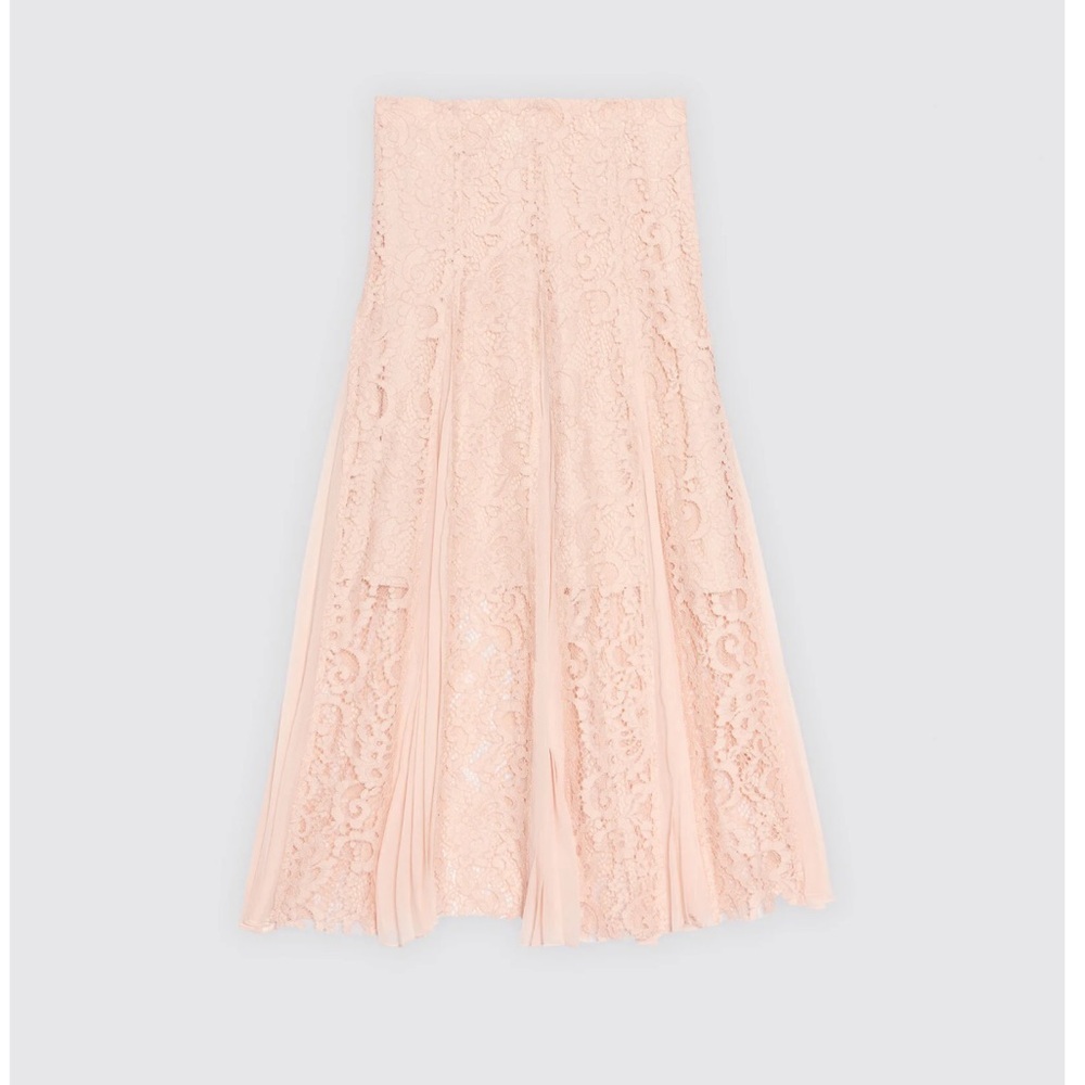 Sandro Pale Pink Pleated Detail Floral Lace Midi Skirt size 2 - Picture 3 of 14